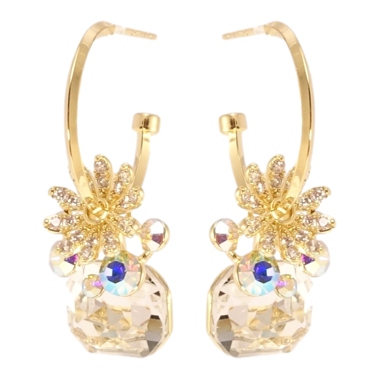 Сережки Xuping колір 14K з кристалами Swarovski пусети Квіткові мотиви з кристалами АВ та Clear фото №4 Сережки Xuping колір 14K з кристалами Swarovski пусети Квіткові мотиви з кристалами АВ та Clear фото №4