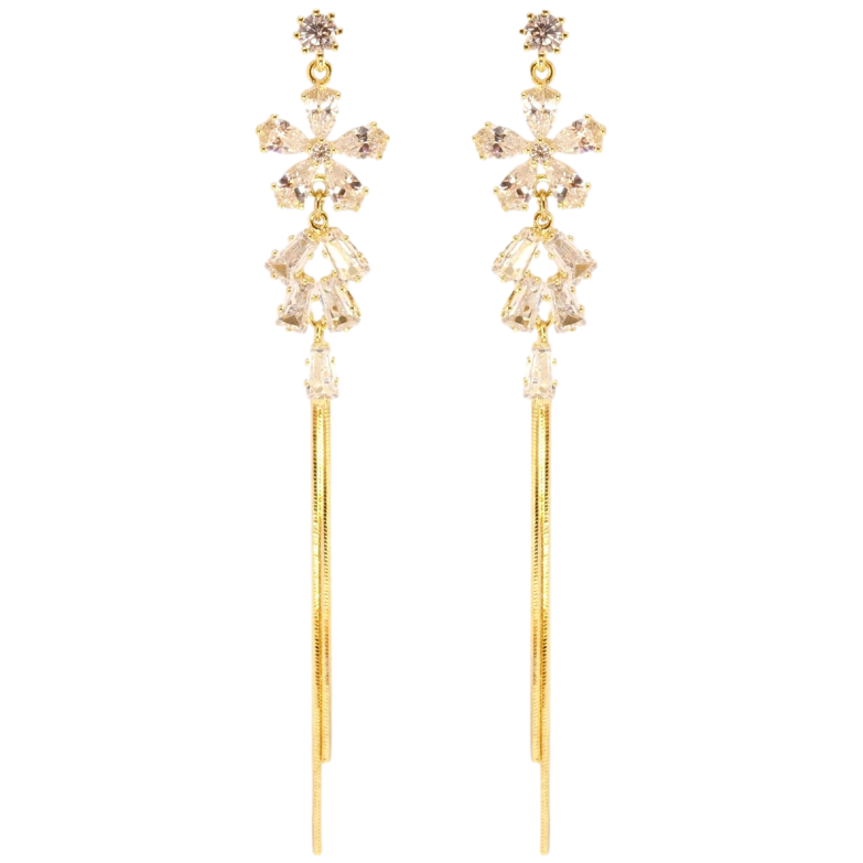 Серьги Xuping QQMM Позолота 14K пусеты Кристальные цветочки с цепочками фото №1 Серьги Xuping QQMM Позолота 14K пусеты Кристальные цветочки с цепочками фото №1