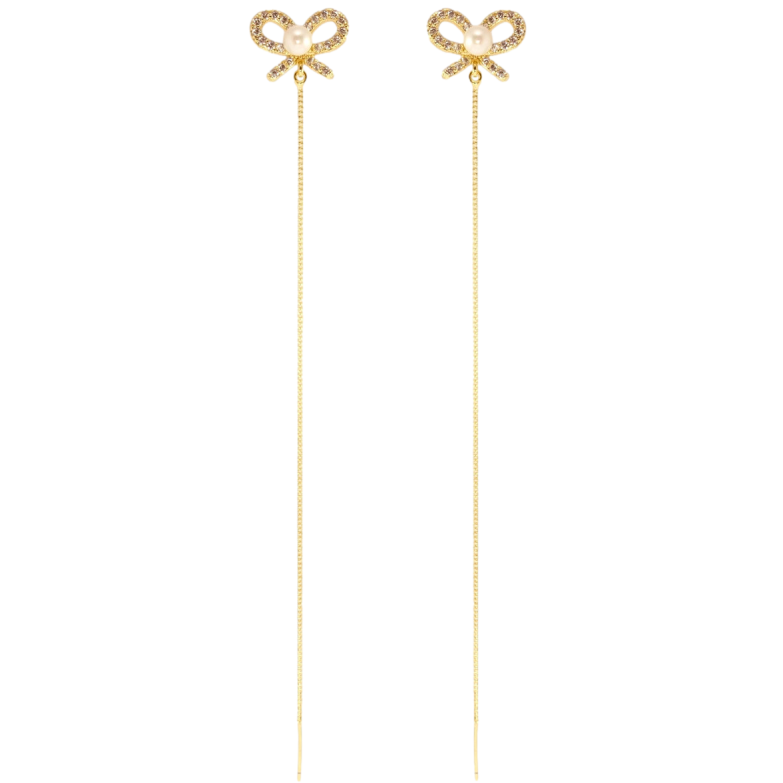 Серьги Xuping QQMM Позолота 14K пусеты Бантики с подвесками цепочками фото №1 Серьги Xuping QQMM Позолота 14K пусеты Бантики с подвесками цепочками фото №1