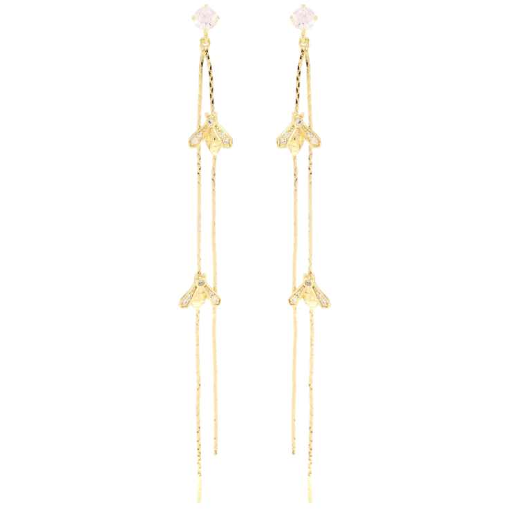 Сережки Xuping QQMM Позолота 14K пусети Мушки на ланцюжках фото №21 Сережки Xuping QQMM Позолота 14K пусети Мушки на ланцюжках фото №21