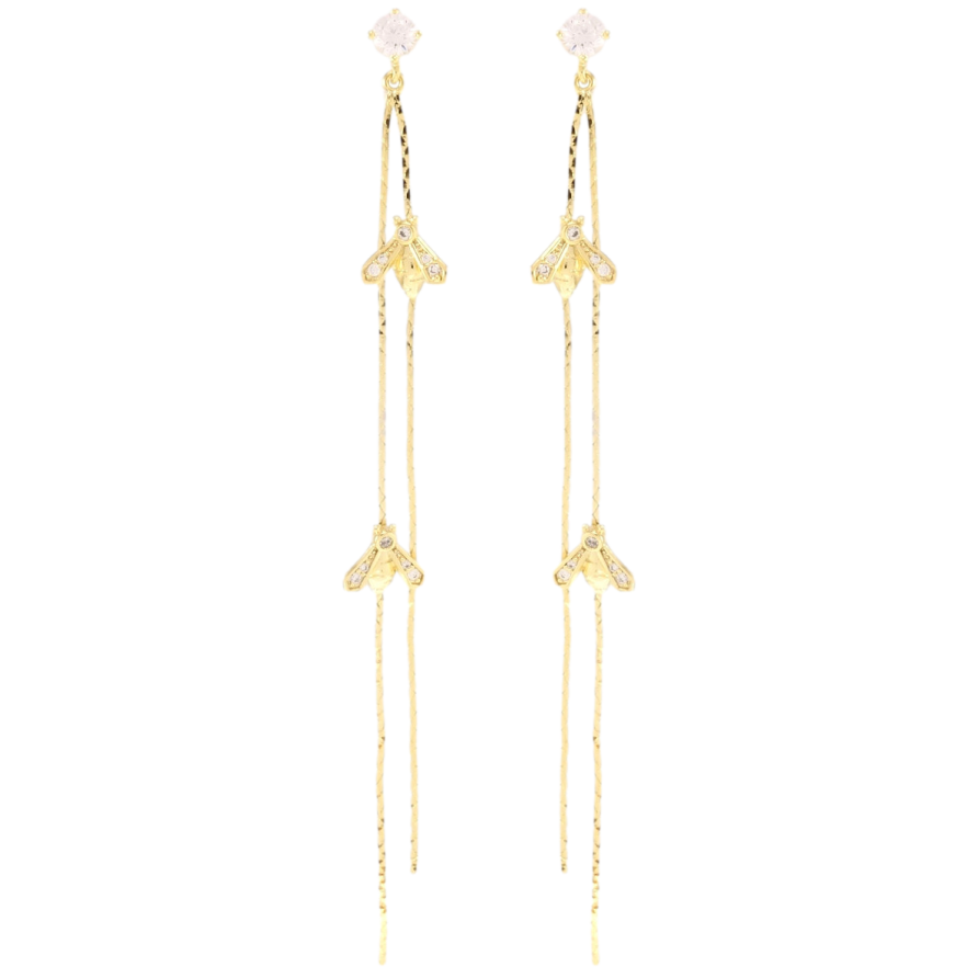 Сережки Xuping QQMM Позолота 14K пусети Мушки на ланцюжках фото №1 Сережки Xuping QQMM Позолота 14K пусети Мушки на ланцюжках фото №1