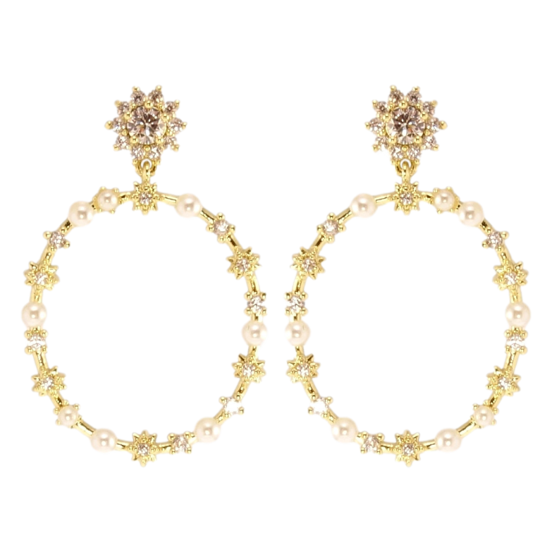 Сережки Xuping QQMM Позолота 14K пусети Овали із зірочками та перлинами фото №1