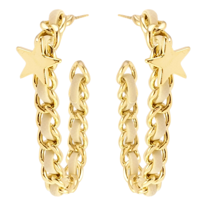 Серьги Xuping QQMM Позолота 14K пусеты Дуги из цепочки с белым шнуром и фото №1 Серьги Xuping QQMM Позолота 14K пусеты Дуги из цепочки с белым шнуром и фото №1