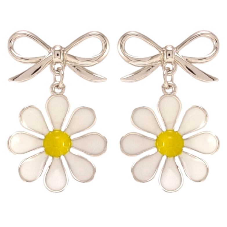 Серьги Xuping QQMM Родий пусеты Ромашки на бантиках фото №1 Серьги Xuping QQMM Родий пусеты Ромашки на бантиках фото №1