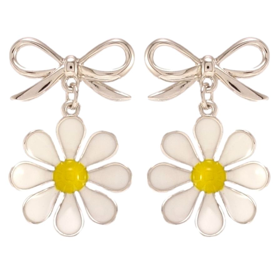 Серьги Xuping QQMM Родий пусеты Ромашки на бантиках фото №1 Серьги Xuping QQMM Родий пусеты Ромашки на бантиках фото №1
