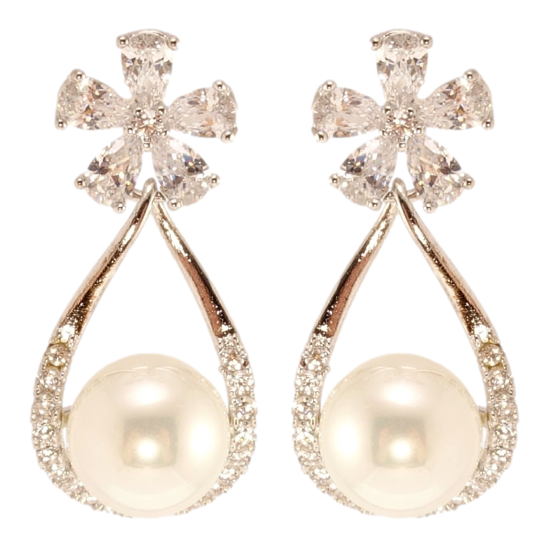 Серьги Xuping QQMM Родий пусеты Кристальные цветочки с подвесками жемчужинами в капельках фото №1 Серьги Xuping QQMM Родий пусеты Кристальные цветочки с подвесками жемчужинами в капельках фото №1