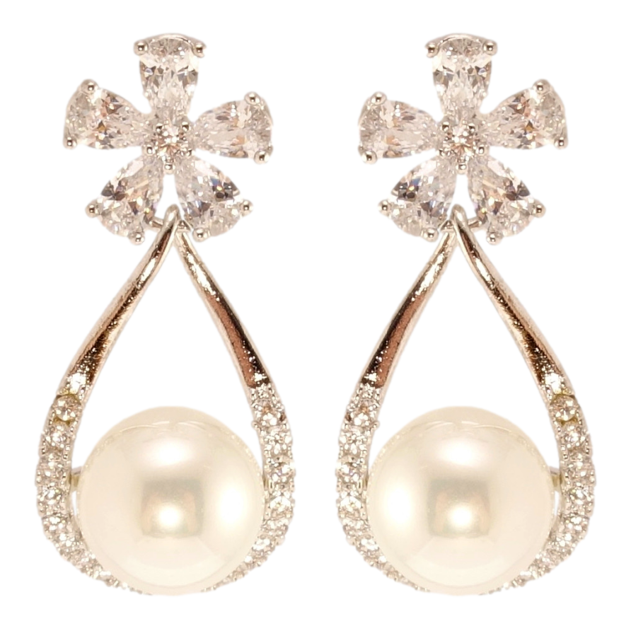 Серьги Xuping QQMM Родий пусеты Кристальные цветочки с подвесками жемчужинами в капельках фото №1 Серьги Xuping QQMM Родий пусеты Кристальные цветочки с подвесками жемчужинами в капельках фото №1