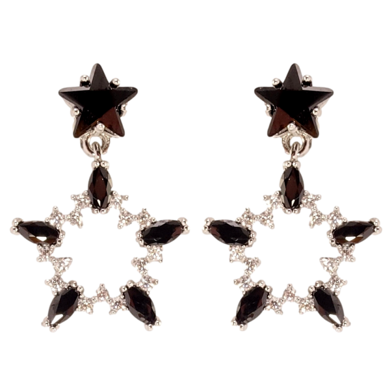 Сережки Xuping QQMM Родій пусети Чорно-білі кришталеві зірочки фото №3