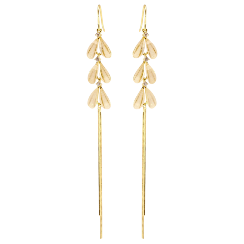 Сережки Xuping QQMM Позолота 14K французький замок Пелюстки з підвісками ланцюжками фото №1 Сережки Xuping QQMM Позолота 14K французький замок Пелюстки з підвісками ланцюжками фото №1