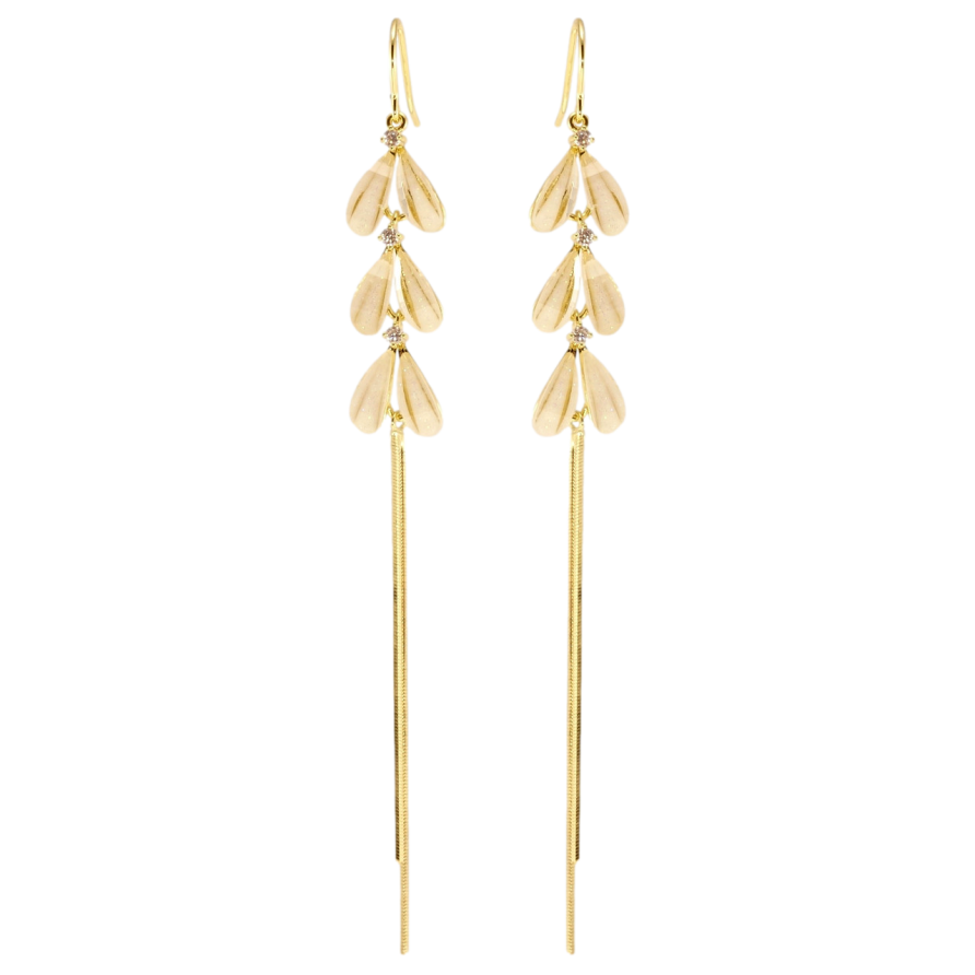 Сережки Xuping QQMM Позолота 14K французький замок Пелюстки з підвісками ланцюжками фото №1 Сережки Xuping QQMM Позолота 14K французький замок Пелюстки з підвісками ланцюжками фото №1