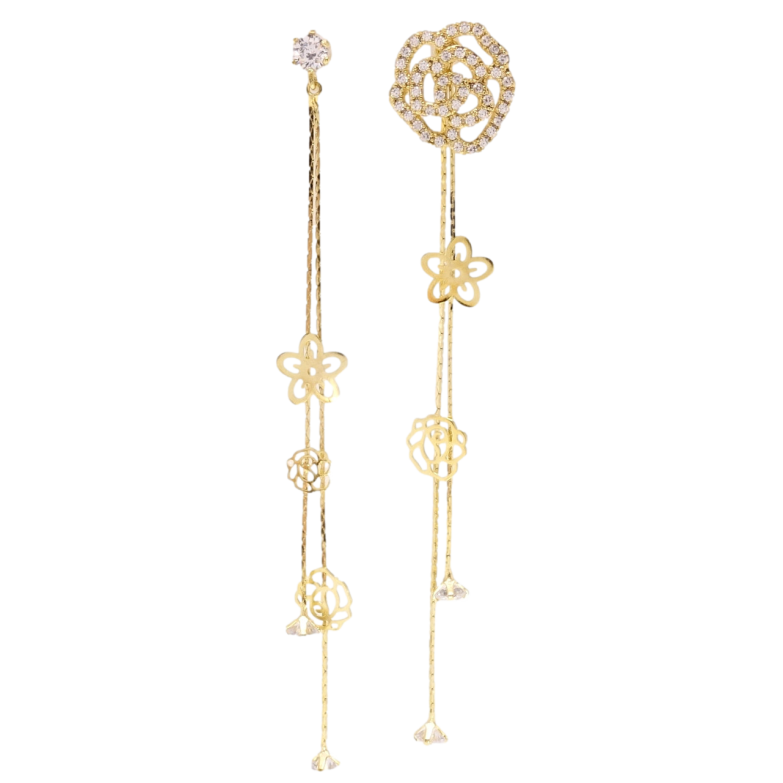 Сережки Xuping QQMM Позолота 14K пусети Квіткові підвіски фото №1 Сережки Xuping QQMM Позолота 14K пусети Квіткові підвіски фото №1