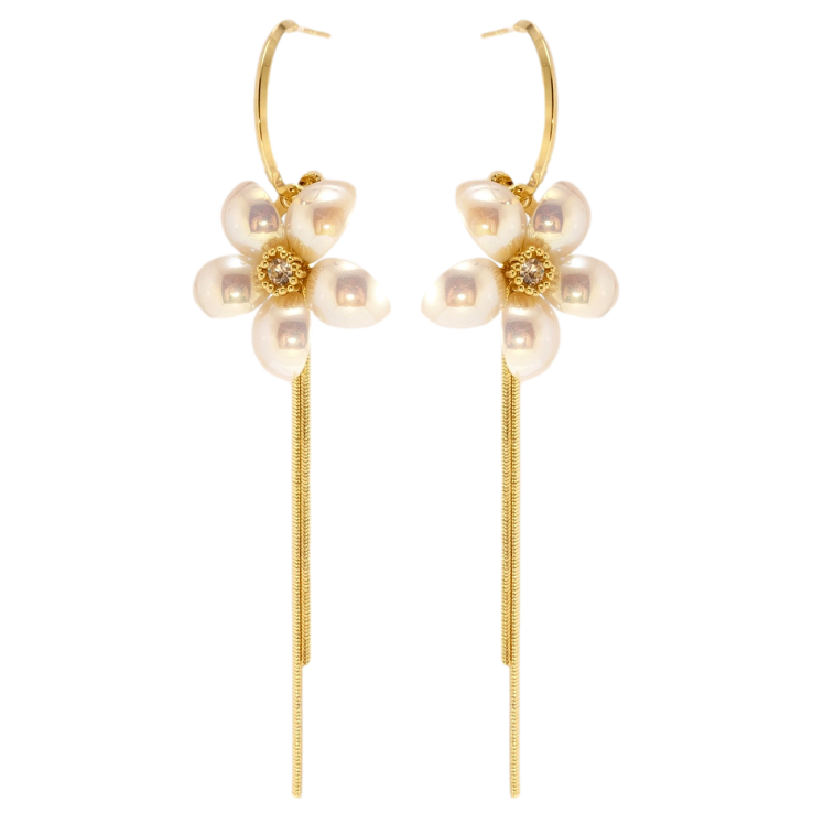 Сережки Xuping QQMM Позолота 14K пусети Перламутрові квіточки з підвісками фото №18 Сережки Xuping QQMM Позолота 14K пусети Перламутрові квіточки з підвісками фото №18