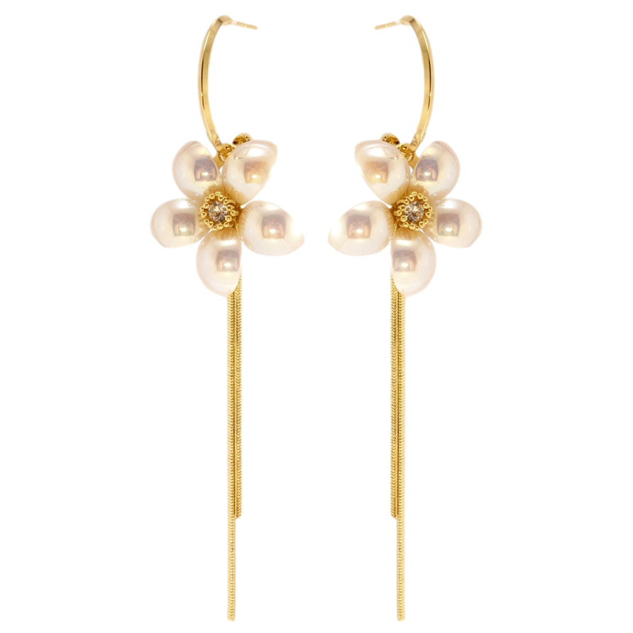 Серьги Xuping QQMM Позолота 14K пусеты Перламутровые цветочки с подвесками фото №1 Серьги Xuping QQMM Позолота 14K пусеты Перламутровые цветочки с подвесками фото №1