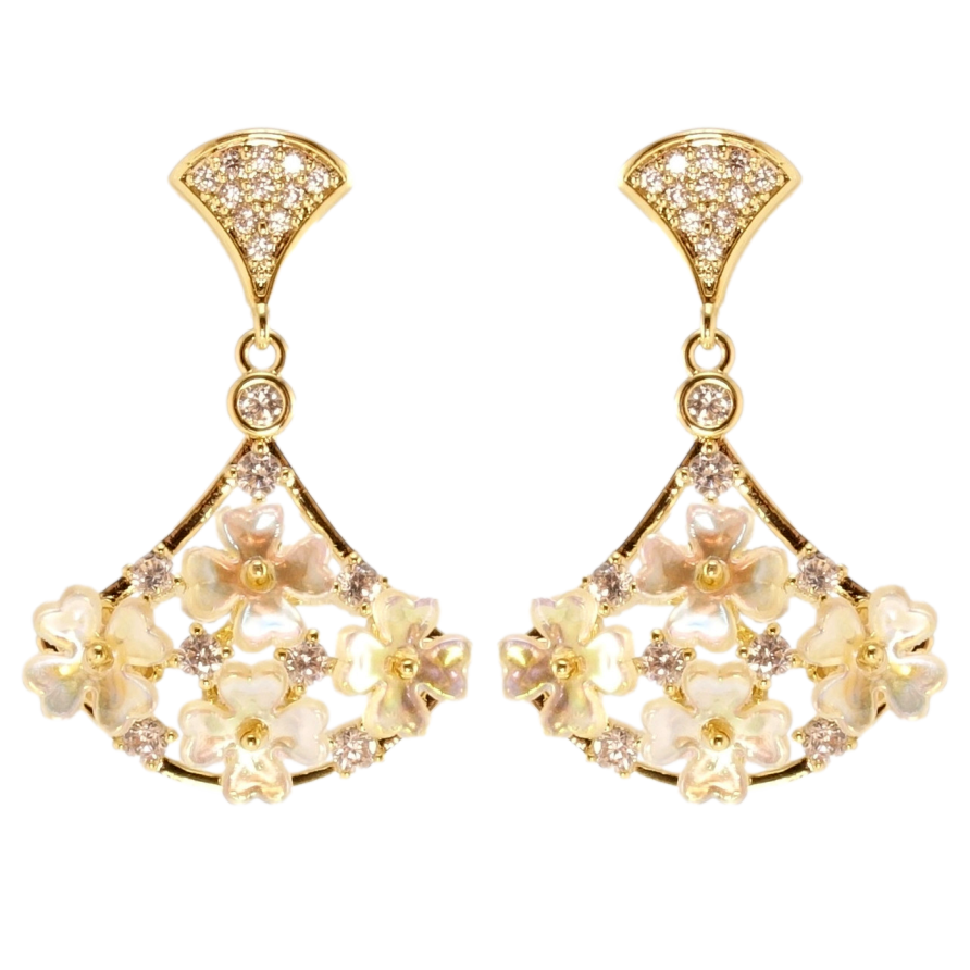 Сережки Xuping QQMM Позолота 14K пусети Віяло з квітковим орнаментом фото №1 Сережки Xuping QQMM Позолота 14K пусети Віяло з квітковим орнаментом фото №1