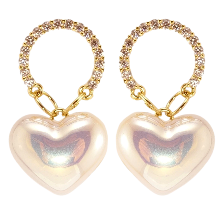 Сережки Xuping QQMM Позолота 14K пусети Перламутрові серця на колечках фото №1 Сережки Xuping QQMM Позолота 14K пусети Перламутрові серця на колечках фото №1