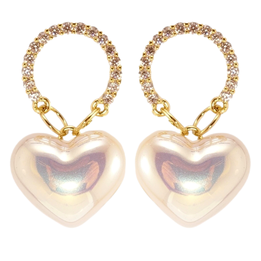 Серьги Xuping QQMM Позолота 14K пусеты Перламутровые сердечки на колечках фото №1 Серьги Xuping QQMM Позолота 14K пусеты Перламутровые сердечки на колечках фото №1