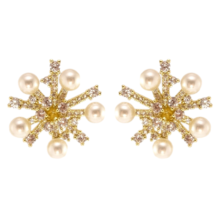 Серьги Xuping QQMM Позолота 14K пусеты Снежинки с цирконием и жемчужинами фото №1 Серьги Xuping QQMM Позолота 14K пусеты Снежинки с цирконием и жемчужинами фото №1