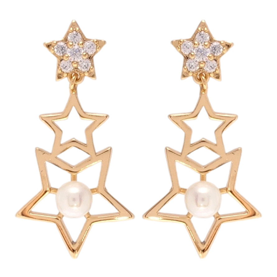 Сережки Xuping QQMM Позолота 18K пусети Зіркові підвіски з цирконієм та перлинами фото №1