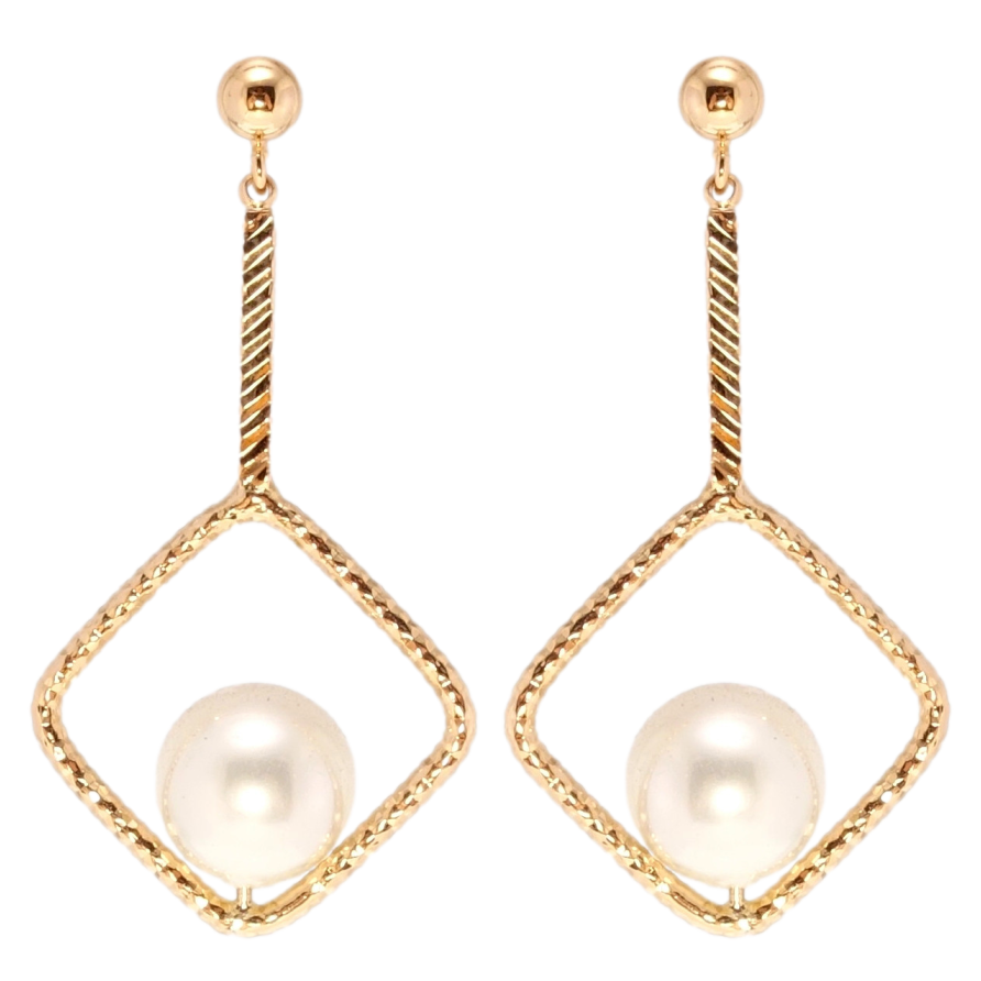 Серьги Xuping QQMM Позолота 18K пусеты Ромбовые подвески с жемчужинами фото №1