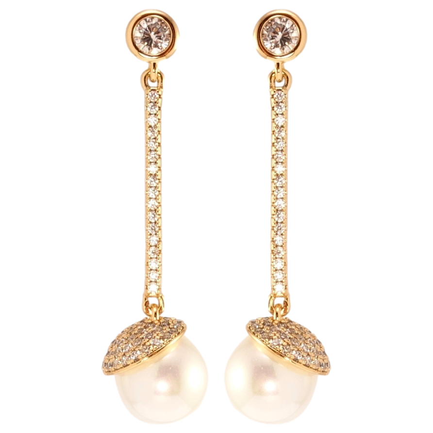 Сережки Xuping QQMM Позолота 18K пусети Декоративні перлинні підвіски на доріжках цирконію фото №1