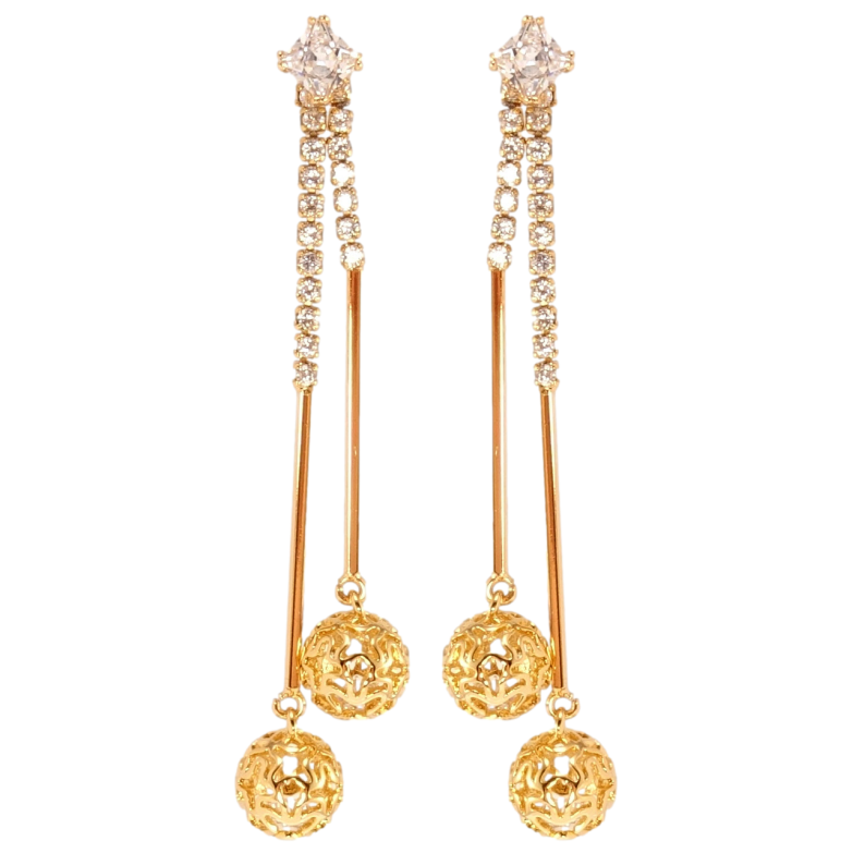 Сережки Xuping QQMM Позолота 18K пусети Декоративні підвіски з різьбленими кульками фото №1