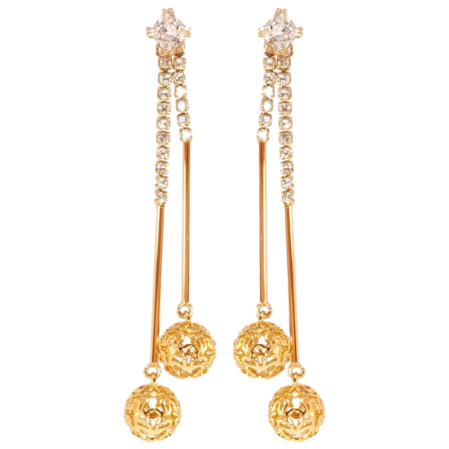 Сережки Xuping QQMM Позолота 18K пусети Декоративні підвіски з різьбленими кульками фото №1