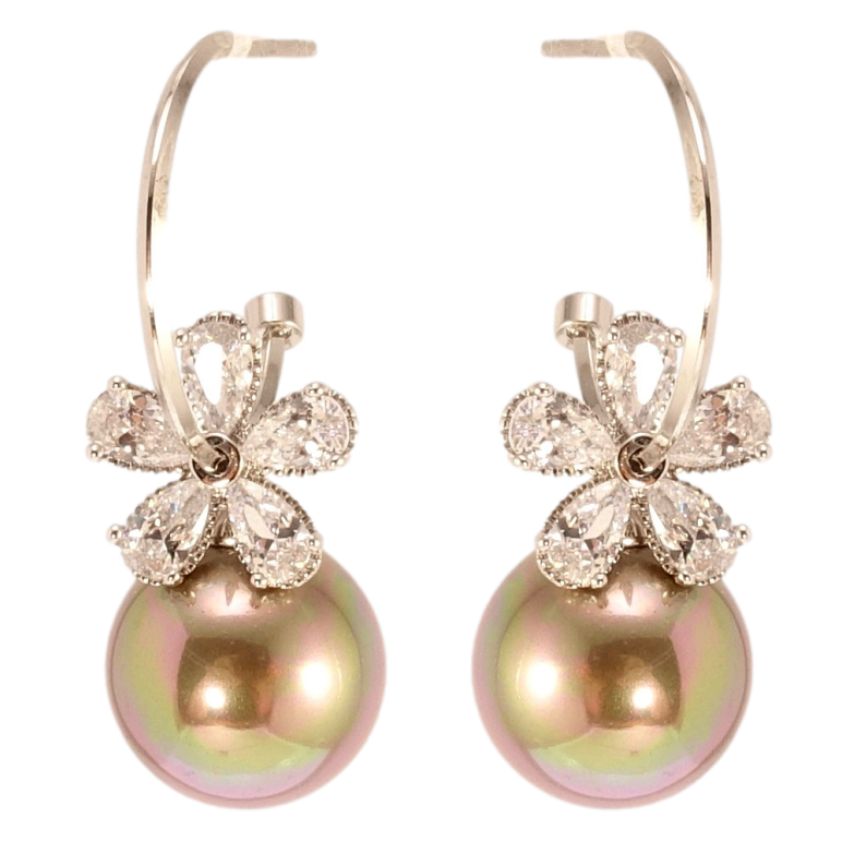 Серьги Xuping QQMM Родий пусеты Кристальные цветочки на жемчужинах фото №1