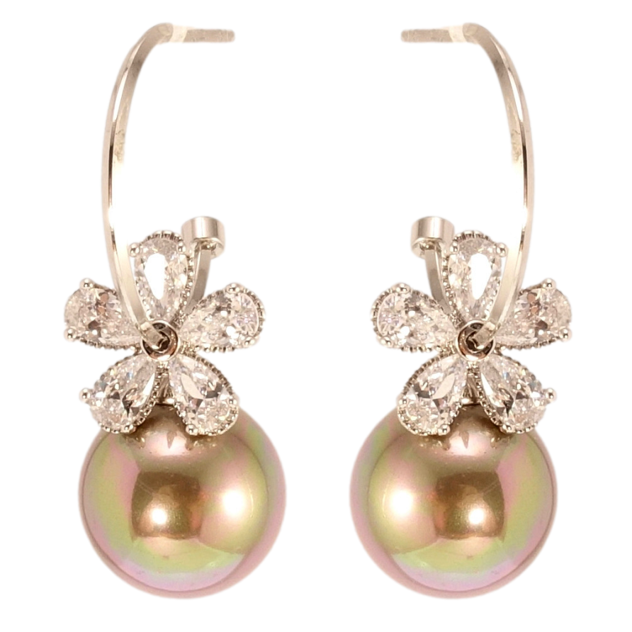 Серьги Xuping QQMM Родий пусеты Кристальные цветочки на жемчужинах фото №1 Серьги Xuping QQMM Родий пусеты Кристальные цветочки на жемчужинах фото №1