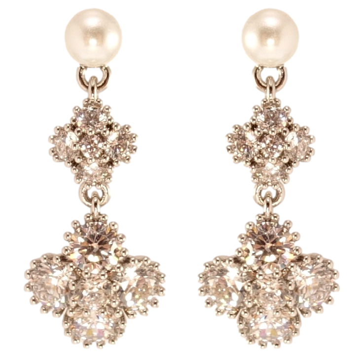 Серьги Xuping QQMM Родий пусеты Кристальные цветочки на жемчужинах фото №25