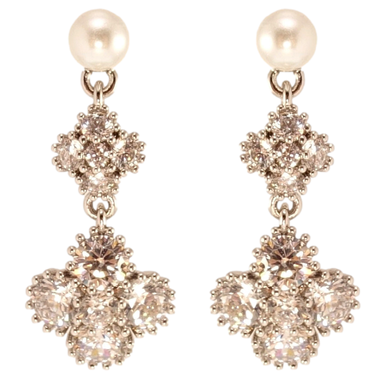 Серьги Xuping QQMM Родий пусеты Кристальные цветочки на жемчужинах фото №1 Серьги Xuping QQMM Родий пусеты Кристальные цветочки на жемчужинах фото №1