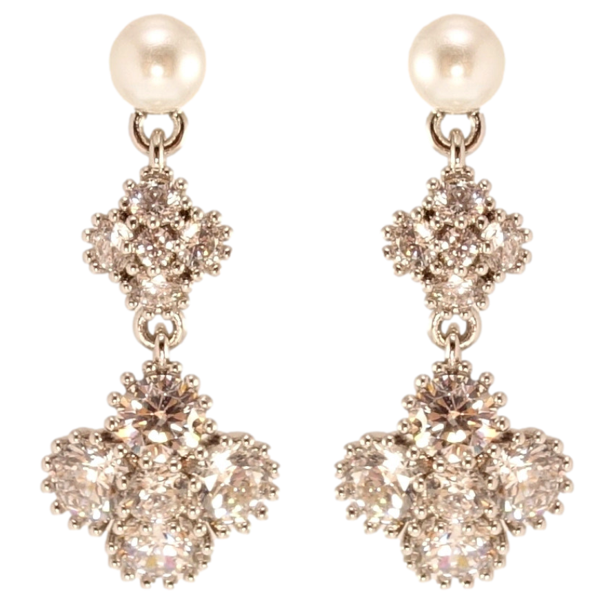 Сережки Xuping QQMM Родій пусети Кристальні квіточки на перлинах фото №1 Сережки Xuping QQMM Родій пусети Кристальні квіточки на перлинах фото №1