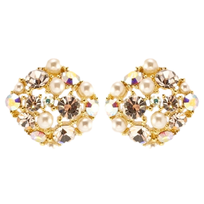 Серьги Xuping QQMM Позолота 14K пусеты Ромбы с кристаллами и жемчугом фото №1 Серьги Xuping QQMM Позолота 14K пусеты Ромбы с кристаллами и жемчугом фото №1