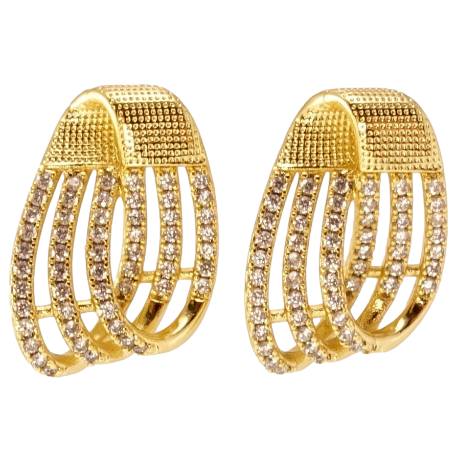 Сережки Xuping QQMM Позолота 14K пусети Декоративні петельки з цирконієм візерунок на один бік фото №1 Сережки Xuping QQMM Позолота 14K пусети Декоративні петельки з цирконієм візерунок на один бік фото №1