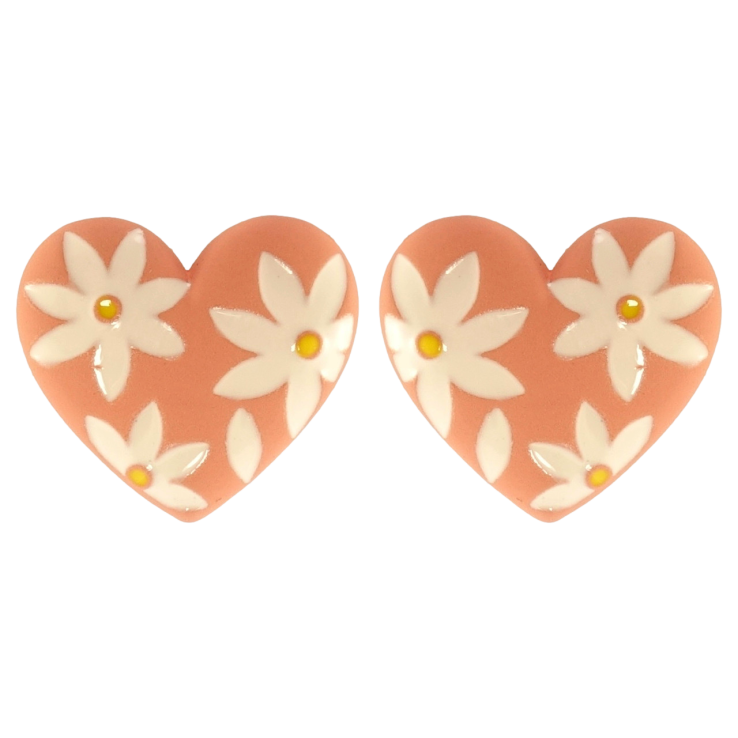 Серьги Xuping QQMM Родий пусеты Эмалевые сердечки с цветочным узором фото №8