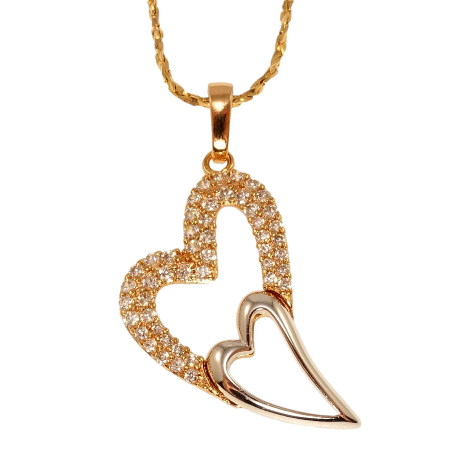 Кулон Xuping Позолота + Родій на ланцюжку Сердечка з цирконієм довжина 45-50см х 1мм фото №1 Кулон Xuping Позолота + Родій на ланцюжку Сердечка з цирконієм довжина 45-50см х 1мм фото №1