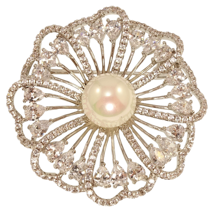 Брошка Xuping Родій Квітка з цирконієм та перлиною фото №24