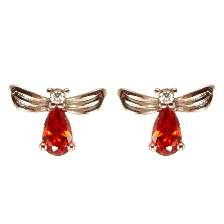 Серьги Xuping Родий пусеты Красные кристальные мушки фото №1