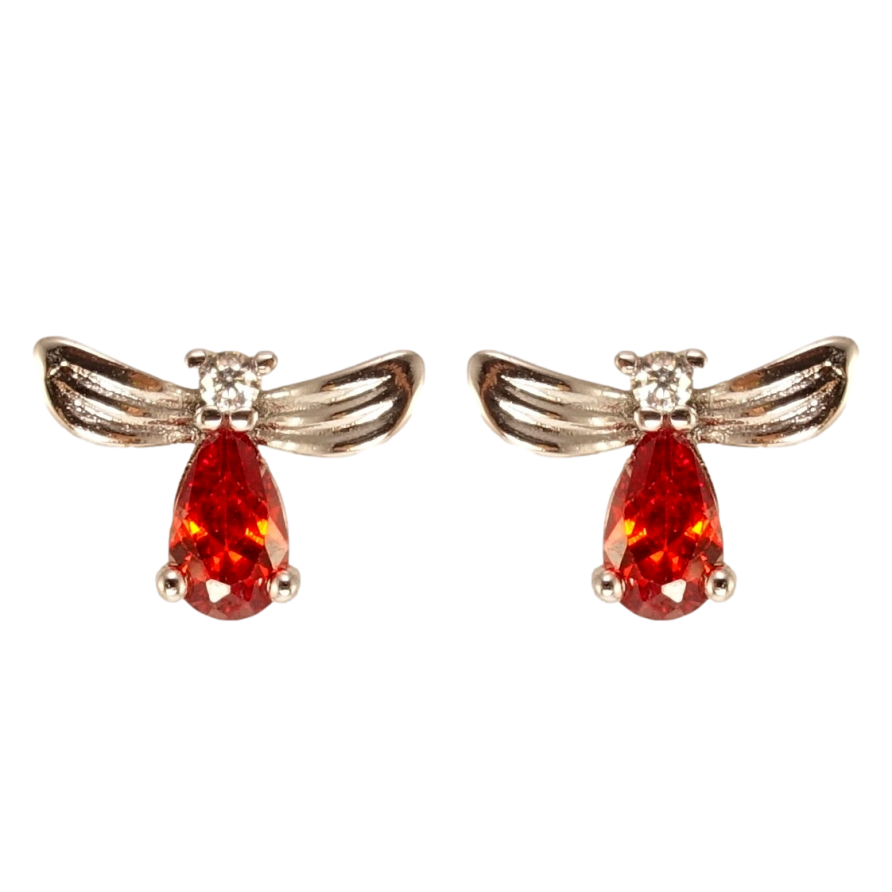 Сережки Xuping Родій пусети Червоні кристалічні мушки фото №1