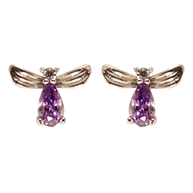 Сережки Xuping Родій пусети Бузкові кристальні мушки фото №1