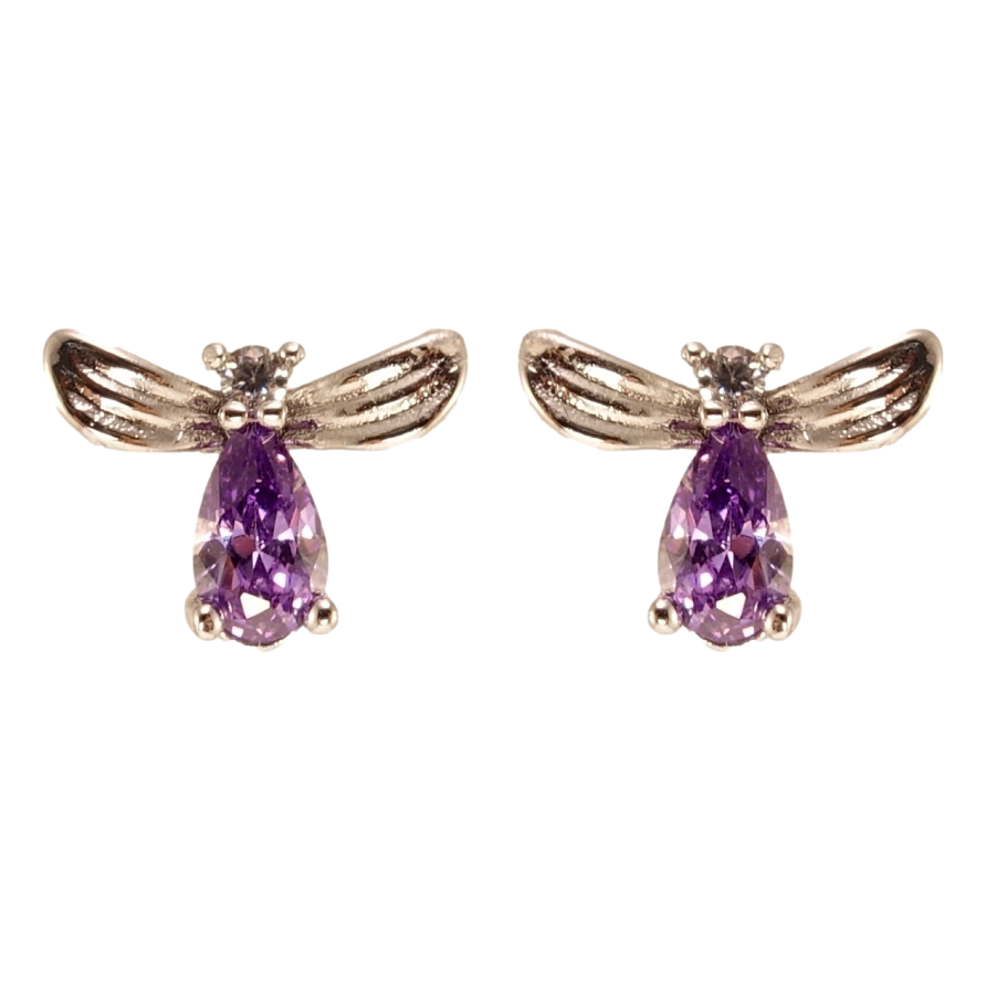 Серьги Xuping Родий пусеты Сиреневые кристальные мушки фото №1