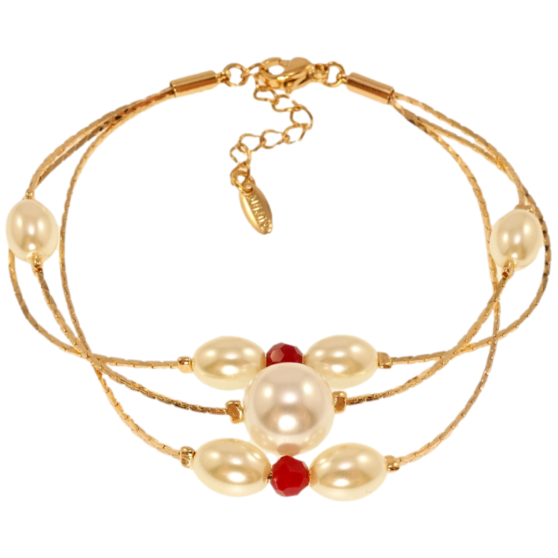 Браслет Xuping Позолота 18K Жемчуг с бусинами на трех ювелирных шнурках длина с доп.цепочкой 17.5-20.5см х фото №1 Браслет Xuping Позолота 18K Жемчуг с бусинами на трех ювелирных шнурках длина с доп.цепочкой 17.5-20.5см х фото №1