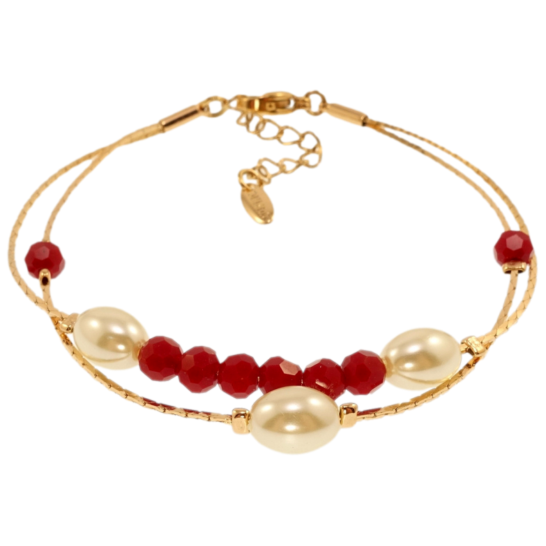 Браслет Xuping Позолота 18K Жемчуг с бусинами на двух ювелирных шнурках длина с доп.цепочкой 17.5-20.5см х фото №1 Браслет Xuping Позолота 18K Жемчуг с бусинами на двух ювелирных шнурках длина с доп.цепочкой 17.5-20.5см х фото №1