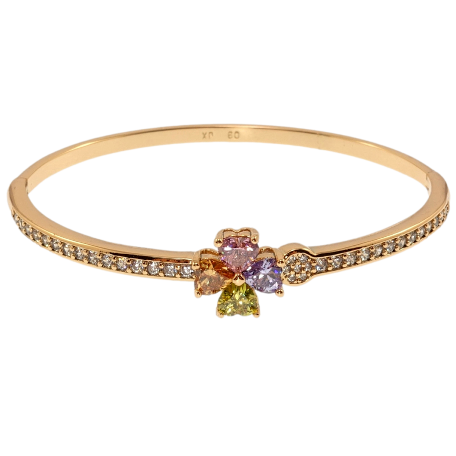 Браслет Xuping Позолота 18K Цветной кристальный четырехлистник на дорожке циркония ø 6см фото №1 Браслет Xuping Позолота 18K Цветной кристальный четырехлистник на дорожке циркония ø 6см фото №1