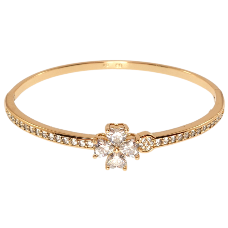 Браслет Xuping Позолота 18K Кристальний чотирилисник на доріжці цирконію ø 6см фото №1 Браслет Xuping Позолота 18K Кристальний чотирилисник на доріжці цирконію ø 6см фото №1