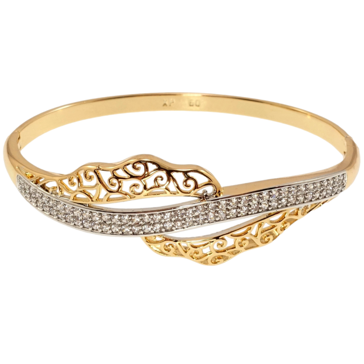 Браслет Xuping Позолота + Родий Ажурный орнамент с дорожками циркония ø 6см фото №12 Браслет Xuping Позолота + Родий Ажурный орнамент с дорожками циркония ø 6см фото №12
