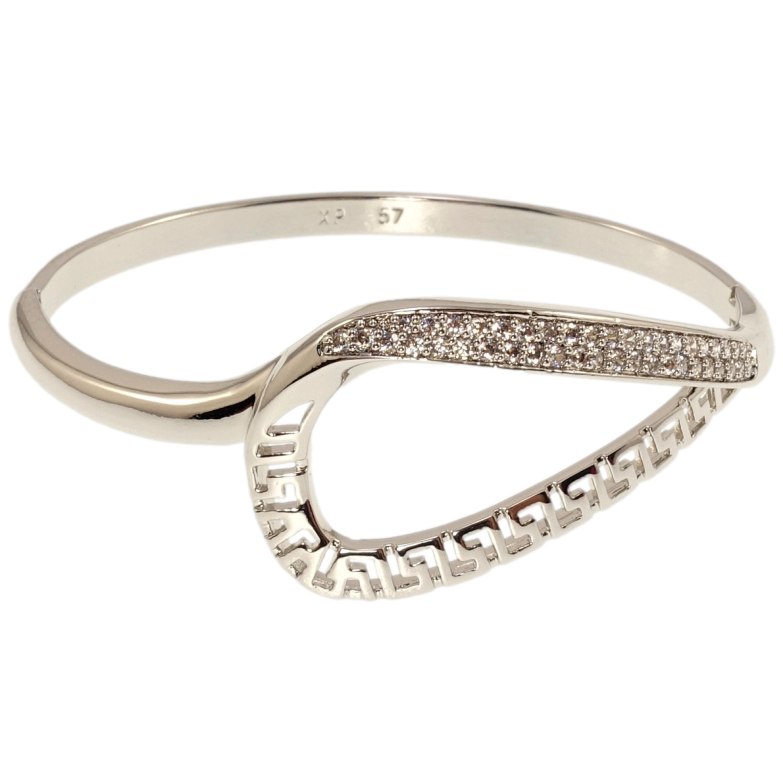 Браслет Xuping Родий Петелька с меандровым орнаментом и цирконием ø 5,7см фото №1