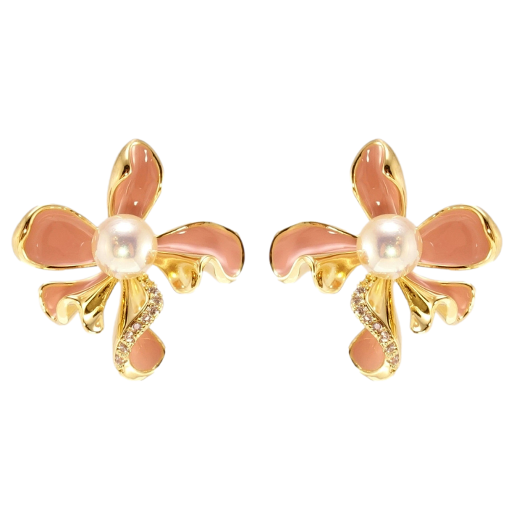 Сережки Xuping QQMM Позолота 14K пусети Декоративні квіточки з бежевою емаллю та перлинами фото №25 Сережки Xuping QQMM Позолота 14K пусети Декоративні квіточки з бежевою емаллю та перлинами фото №25