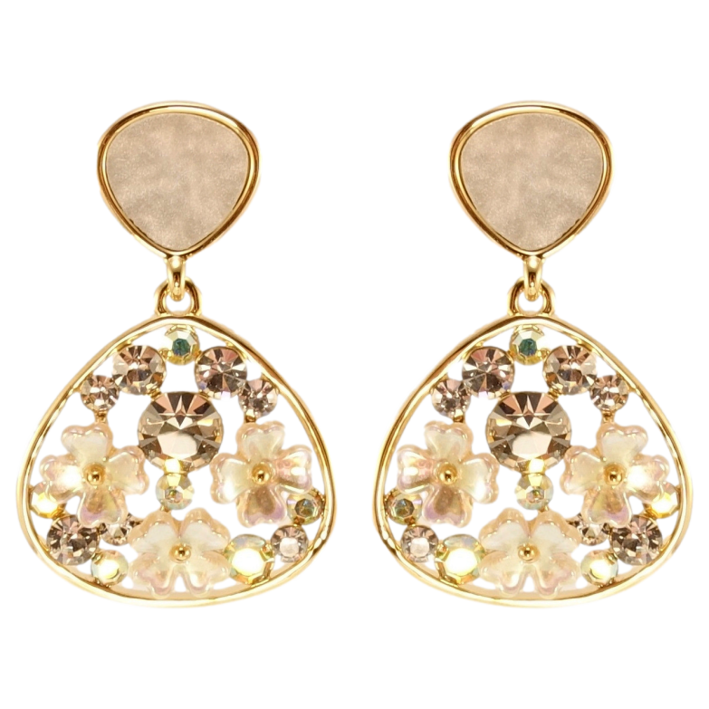 Сережки Xuping QQMM Позолота 14K пусети Крапельки з перламутровими квіточками та кристалами фото №1 Сережки Xuping QQMM Позолота 14K пусети Крапельки з перламутровими квіточками та кристалами фото №1