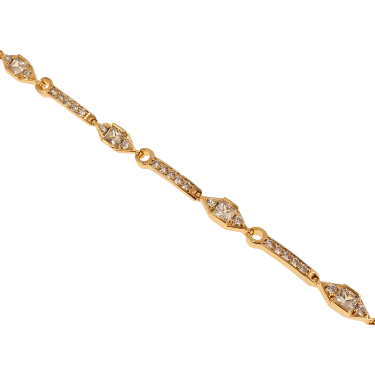 Браслет Xuping Позолота 18K Дорожки цирконію з фігурними вставками довжина з дод. замком 17,19см х 3-5мм фото №2 Браслет Xuping Позолота 18K Дорожки цирконію з фігурними вставками довжина з дод. замком 17,19см х 3-5мм фото №2