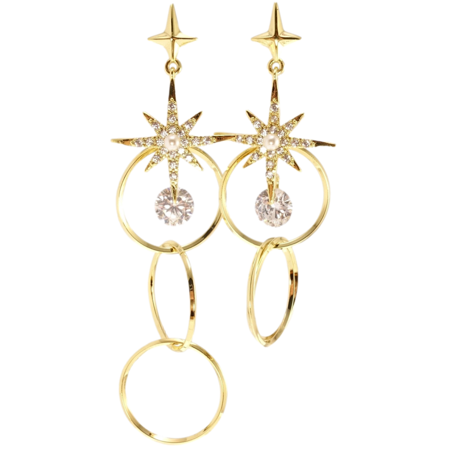 Сережки Xuping QQMM Позолота 14K пусети Асиметричні зіркові підвіски фото №1